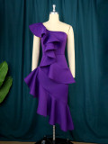 Plus Size Ruffle One Shoulder Evening Dress GKEN-221004