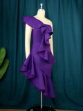 Plus Size Ruffle One Shoulder Evening Dress GKEN-221004