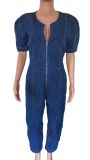 Fashion Zipper Denim Slim Jumpsuit(Without Waist Belt) GKNF-TSJ--6945
