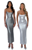 Metallic Color Slim Sling Maxi Dress  MZ-2829
