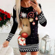 Christmas Printed Long Sleeve Midi Dress GSGS-3590