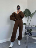 Solid Zipper Hooded Sweatshirt And Pants 2 Piece Set SSNF-211342