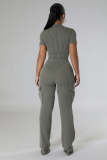 Solid Color Short Sleeve Pants Loose 2 Piece Set XMY-9469