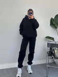 Solid Thickened Padded Hooded Sweater Two Piece Set SSNF-211402