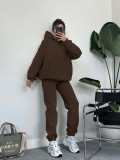 Solid Thickened Padded Hooded Sweater Two Piece Set SSNF-211402