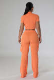 Solid Color Short Sleeve Pants Loose 2 Piece Set XMY-9469