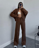Solid Color Zipper Long Sleeve Pants 2 Piece Set SSNF-211348