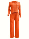 Solid Zipper Hoodies Pants Sport Two Piece Set ORY-5256