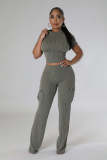 Solid Color Short Sleeve Pants Loose 2 Piece Set XMY-9469