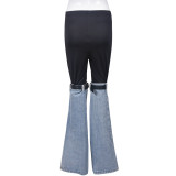 Denim Spliced Elastic Waist Flared Jeans GNZD-11014PL