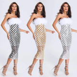 Sexy Sequin Tube Top Feather Midi Dress BY-6696
