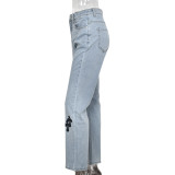 Fashion Embroider Print Hollow Out Slim Jeans GNZD-8082DN