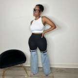 Denim Spliced Elastic Waist Flared Jeans GNZD-11014PL