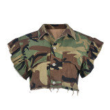 Camouflage Printed Ruffle Sleeve Jacket GNZD-9151TD