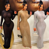 Solid Color Long Sleeve Slim Maxi Dress BY-6741