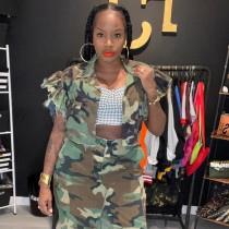 Camouflage Printed Ruffle Sleeve Jacket GNZD-9151TD
