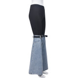Denim Spliced Elastic Waist Flared Jeans GNZD-11014PL