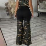 Camouflage Spliced Knit Flared Pants GNZD-9636PD