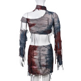 Sexy Contrast Color Crop Tops Halloween Set GNZD-9510SD