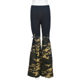 Camouflage Spliced Knit Flared Pants GNZD-9636PD