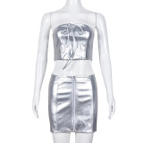 Wrap Chest Tie Up Tops And Skirt 2 Piece Set GNZD-9363SD