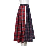 Patchwork Contrast Color Plaid Split Skirt GNZD-7993SG