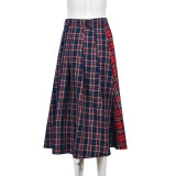 Patchwork Contrast Color Plaid Split Skirt GNZD-7993SG
