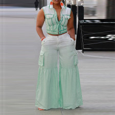 Striped Gradient Sleeveless Wide Leg Pant Two Piece Set MUE-8013