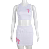 Embroidered Crosses Tank Top Two Piece Skirt Set GNZD-8895SD
