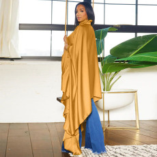 Pleated Long Solid Color Shawl Blouse NNWF-10623