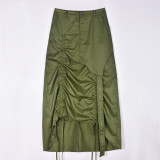 Slit Drawstring Pleated Half-body Skirt GNZD-9131DD
