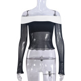 Contrast Color One Shoulder See Through T-shirt GNZD-9653TD