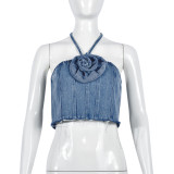 Halter Tube Tops Flower Denim Top GNZD-31291TY