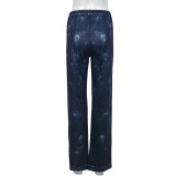 Print High Waist Straight Jeans GNZD-31348PY