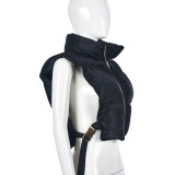 Zipper Stand Collar Bandage Vest Coat GNZD-9620TD