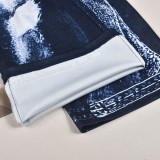 Print High Waist Straight Jeans GNZD-31348PY