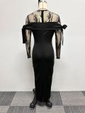 Lace Patchwork See Through Split Maxi Dress NY-10665
