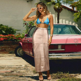Patchwork Split PU Leather Half-body Skirt GFRT-7662