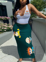 Cartoon Print Vest And Skirt Two Piece Set GXJL-026