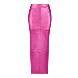 Patchwork Split PU Leather Half-body Skirt GFRT-7662