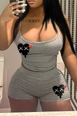 Fashion Print Sling Vest Short Two Piece Set GXJL-40031