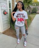 Letter Print O Neck T Shirt GXJL-40084