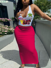 Summer Print Vest Long Skirt 2 Piece Set GXJL-032