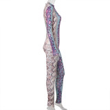 Snake Print Long Sleeve Sim Tight Jumpsuit GSZM-A20189J