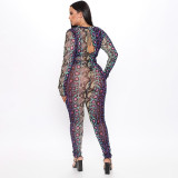 Snake Print Long Sleeve Sim Tight Jumpsuit GSZM-A20189J