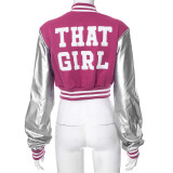 Color Block Short PU Leather Baseball Coat GSZM-K23TP377
