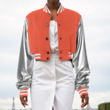 Color Block Short PU Leather Baseball Coat GSZM-K23TP377