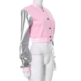 Color Block Short PU Leather Baseball Coat GSZM-K23TP377