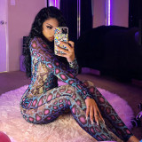 Snake Print Long Sleeve Sim Tight Jumpsuit GSZM-A20189J