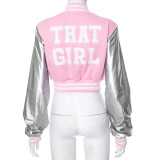 Color Block Short PU Leather Baseball Coat GSZM-K23TP377